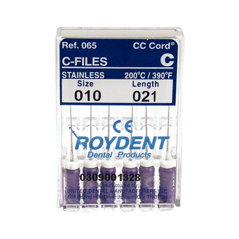 Roydent Dental 06521006R Zipperer Steel C-Files #6 Heat Tempered 21mm 6/Pk