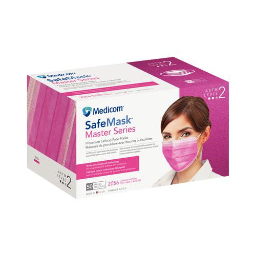 Medicom 2056 SafeMask Master Series Earloop Face Masks ASTM Level 2 Pink 50/Box