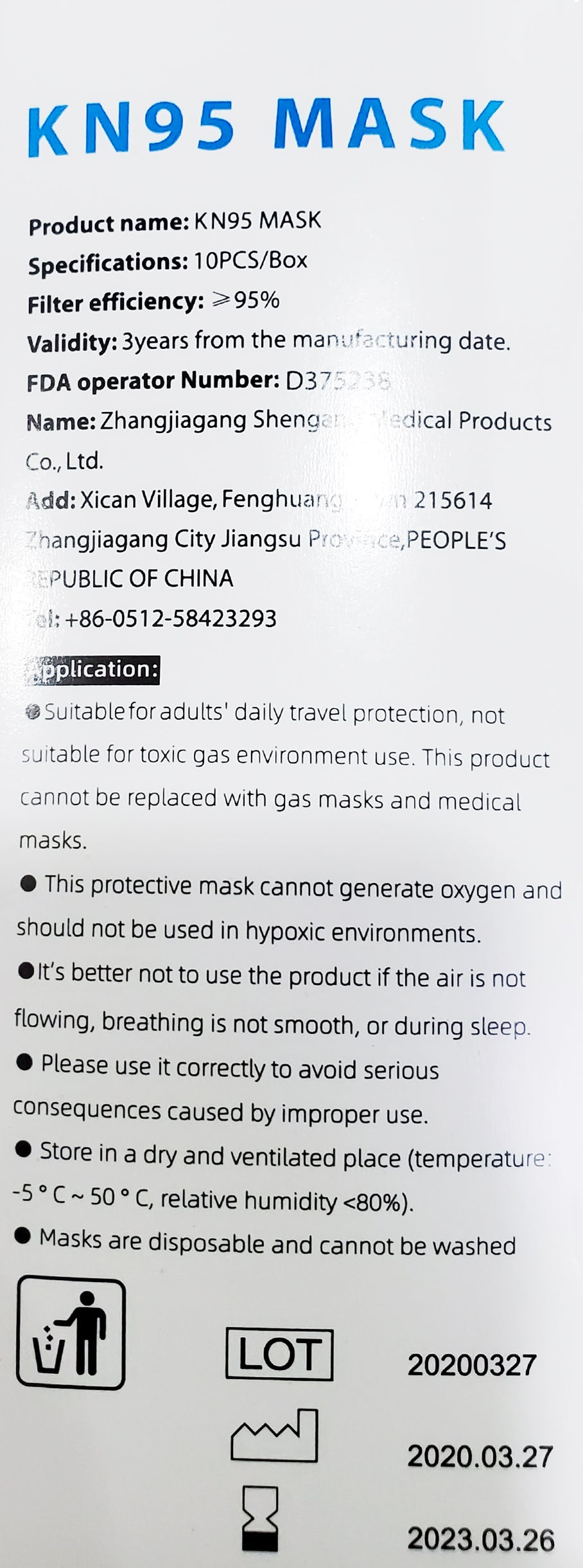 House Brand 907115 KN95 Disposable Respirator Masks > 95% 10/Pk