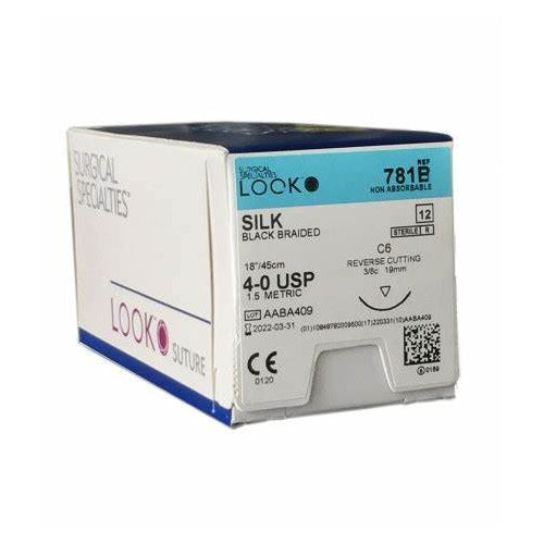 Look X781B Silk 4-0 Black Braided Sutures 18