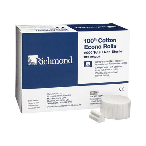 Richmond Dental 216206 Cotton Rolls Econo 1.5" x 3/8" Medium Non-Sterile 2000/Bx