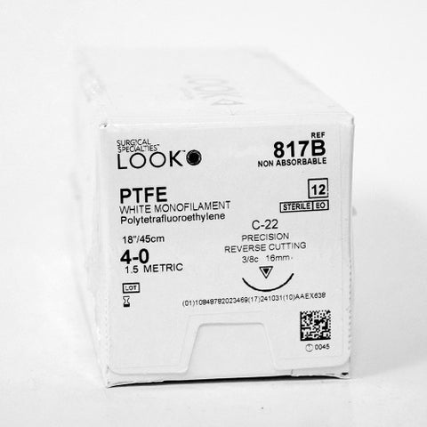 Look X817B PTFE 4-0 Undyed Sutures 18" C22 3/8 Circle Reverse Cutting 16mm 12/Pk