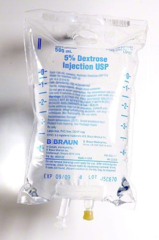 B Braun L5101 5% Dextrose In Water Solution 500 mL Plastic Bag