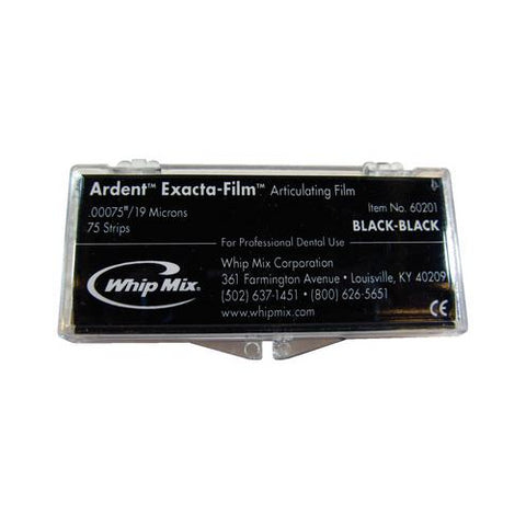 WhipMix 60201 Ardent Exacta-Film Articulating Film Black/Black Strips 75/Pk