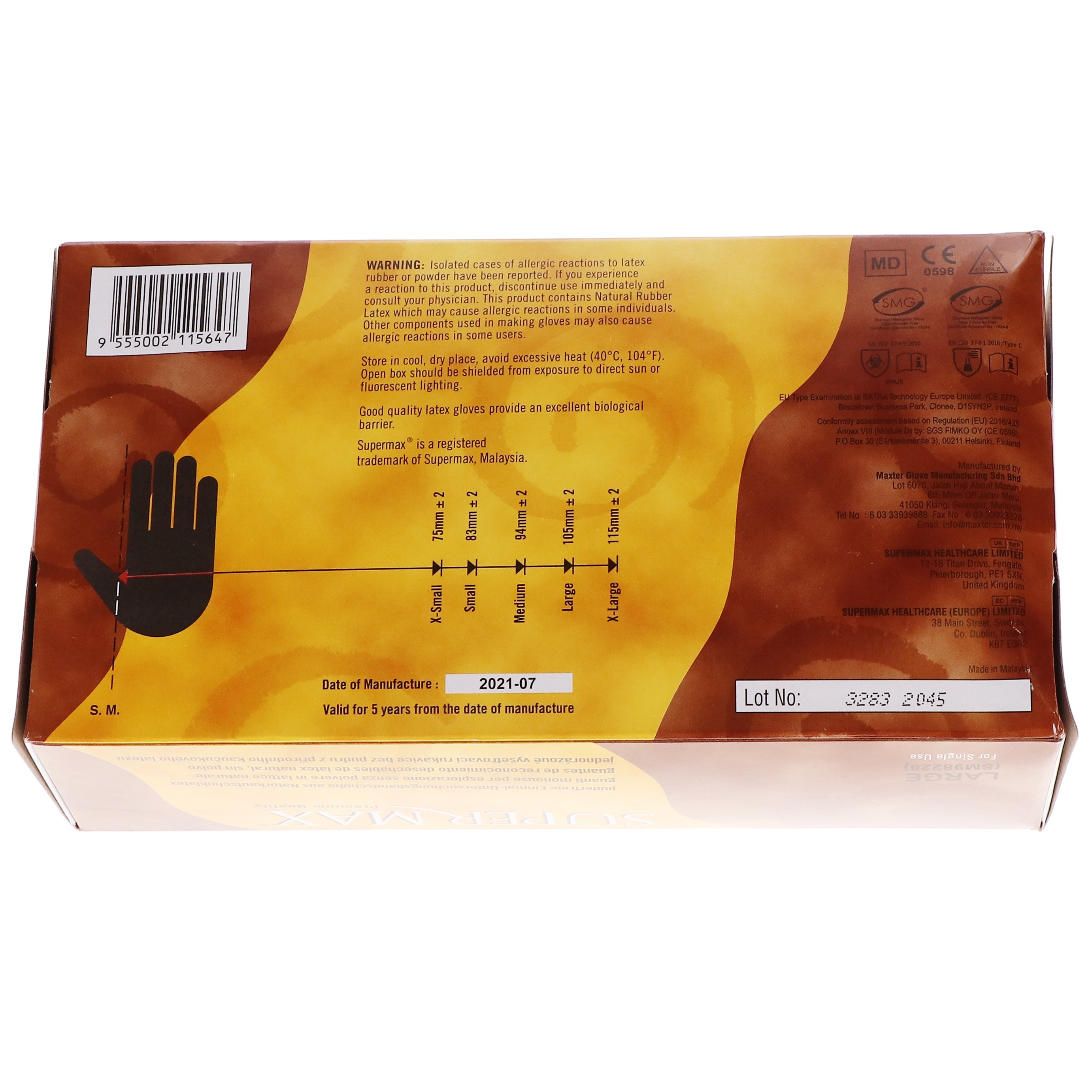 House Brand Dentistry SM98228 Supermax Non-Sterile Latex Examination Gloves Powder Free Large 100/Bx