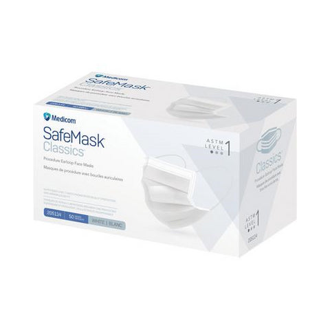 Medicom 205114 SafeMask Classics Earloop Face Masks ASTM Level 1 White 50/Pk