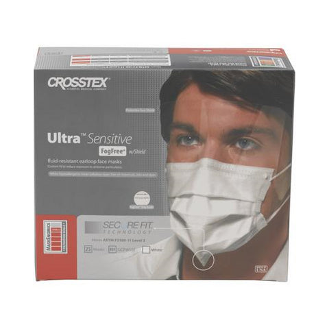 Crosstex GCPWSSF Ultra Sensitive FogFree Securefit Shield Earloop Face Masks White 25/Bx