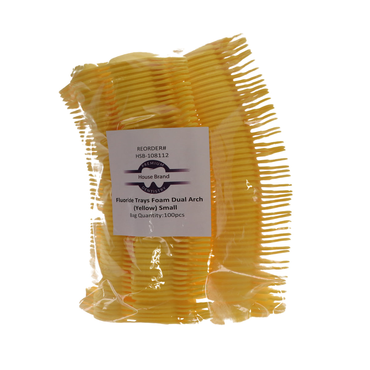 House Brand Dentistry 108112 Fluoride Trays Foam Dual Arch Small Yellow 100/Pk
