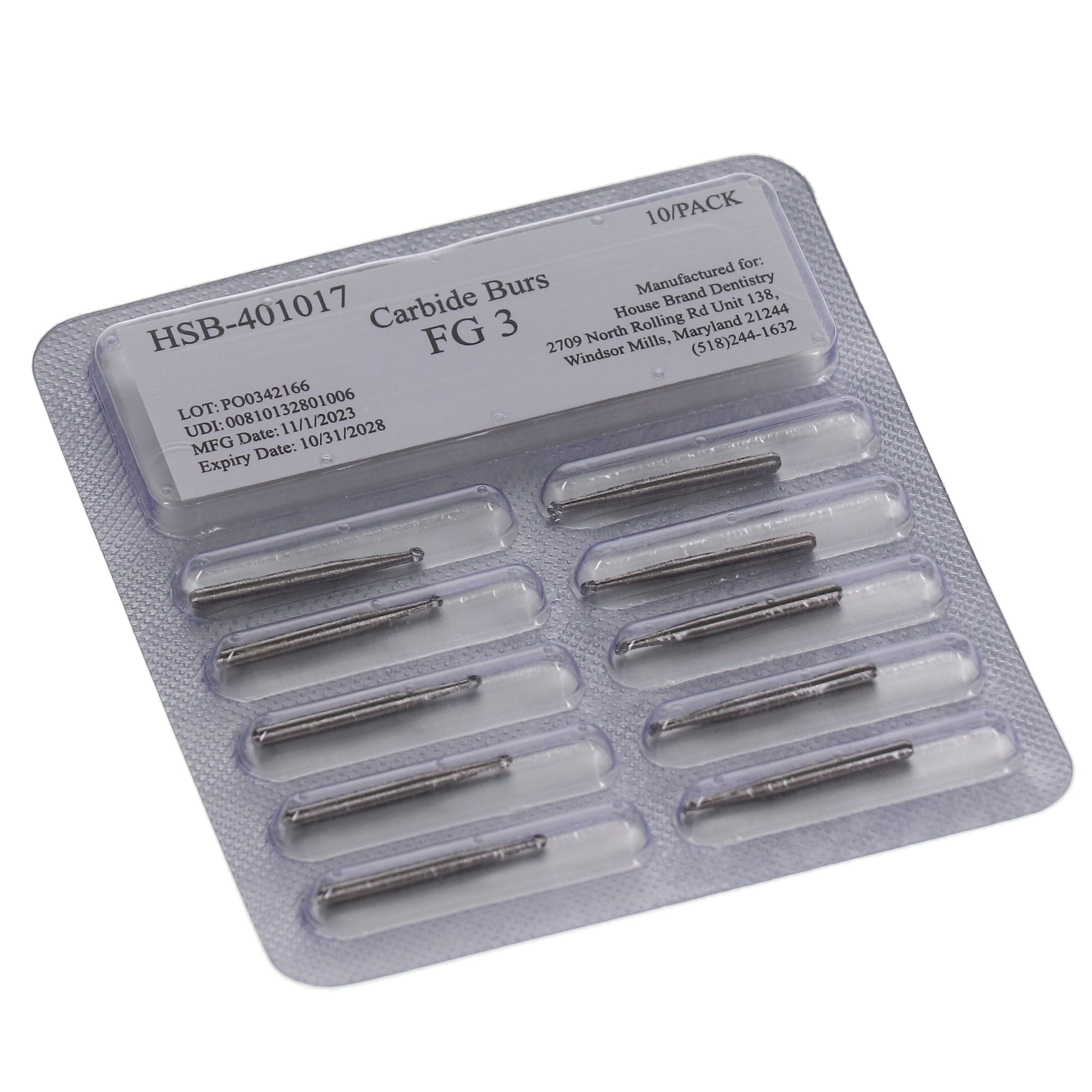 House Brand Dentistry 401017 HSB FG Friction Grip #3 Round Carbide Burs 100/Pk