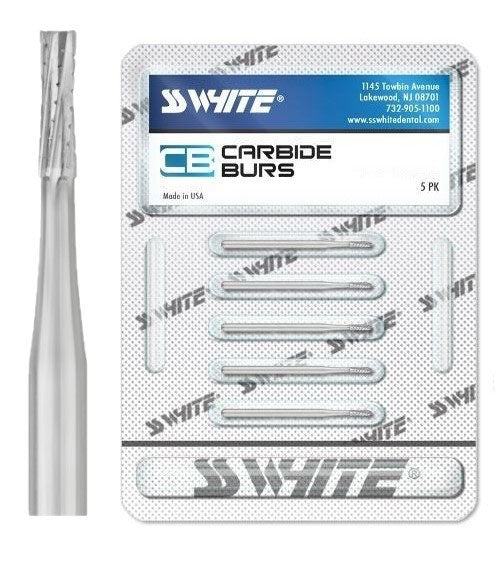 SS White 14057-5 Friction Grip FG #557 Surgical Length Straight Fissure Crosscut Carbide Burs 5/Pk