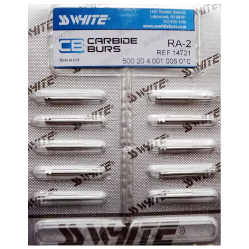 SS White 14721 Right Angle RA #2 Round Carbide Burs Slow Speed Latch 10/Pk