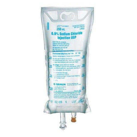 B Braun L8002 0.9% Sodium Chloride Solution Injection 250 mL Plastic Bag