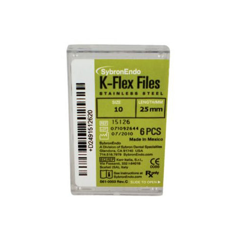 Kerr Dental 15126 SybronEndo K-Flex Files Stainless Steel 25mm #10 6/Bx