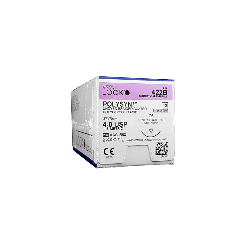 Look 422B PolySyn PGA Undyed Braided Absorbable Reverse Cutting Sutures C6 4-0 27