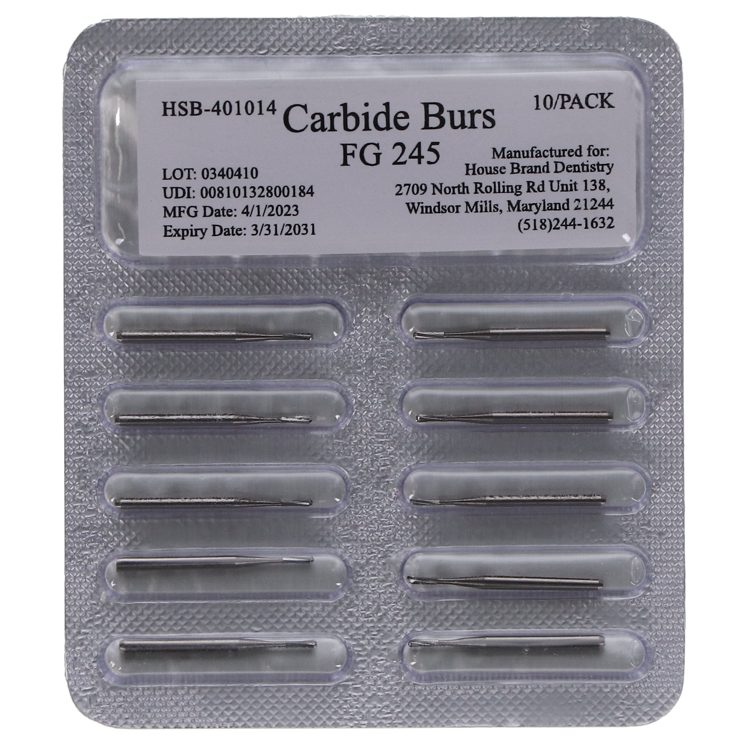 House Brand Dentistry 401014 FG Friction Grip #245 Amalgam Preparation Carbide Burs 100/Pk