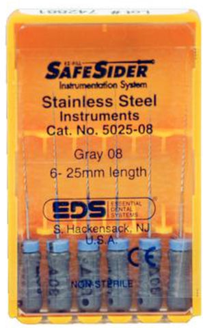 Essential Dental Systems 5025-08 SafeSiders Reamers Stainless Steel 25mm #08 6/Pk
