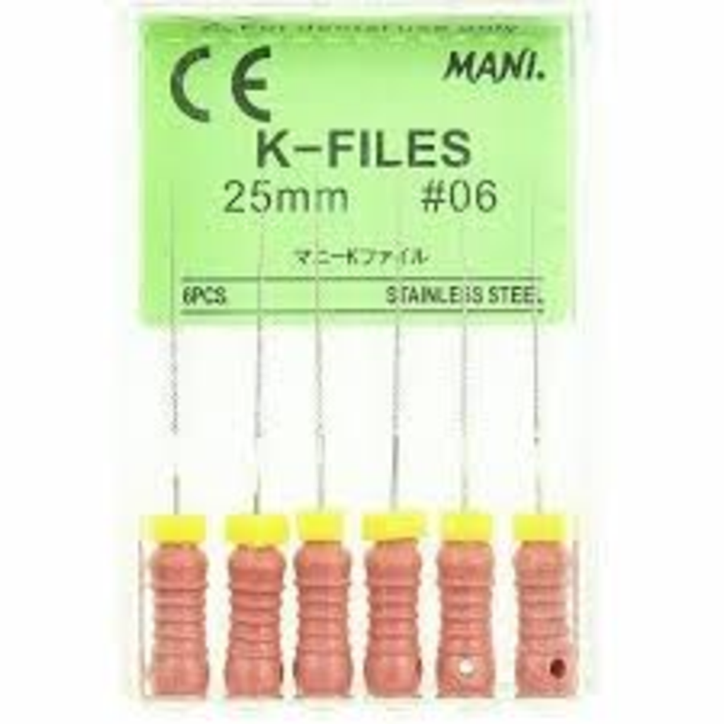 Mani MK2506 Endodontic K-Files Stainless Steel 25mm #06 6/Bx