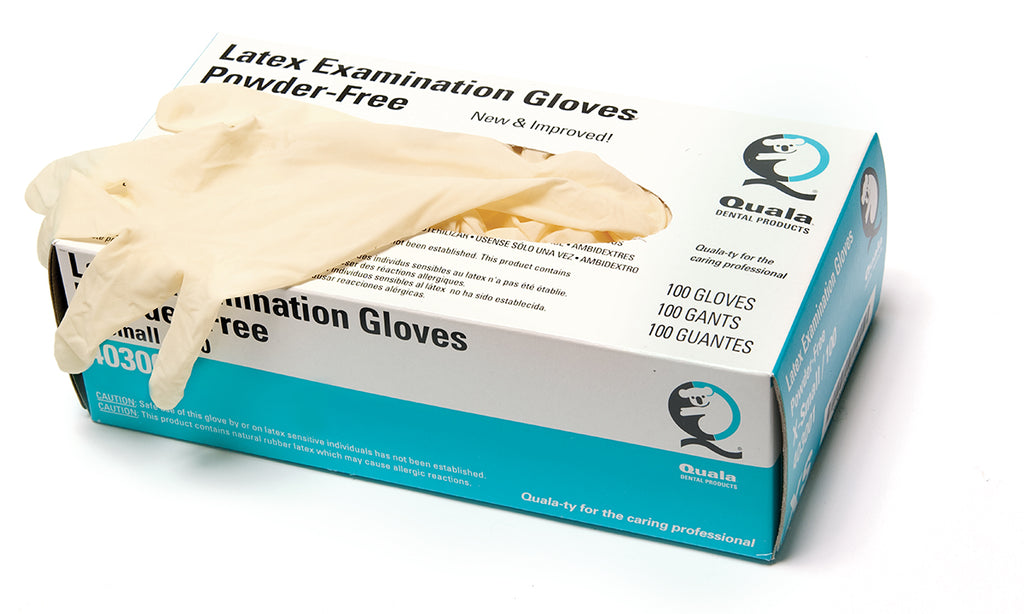 Quala 403002 Latex Textured Exam Gloves Powder Free PF Small 100/Bx