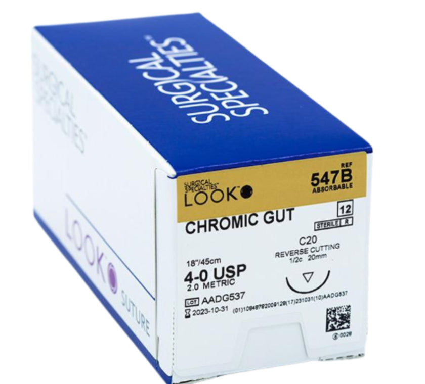 Look X547B Chromic Gut Absorbable Sutures 4-0 C-20 1/2 18" 12/Bx