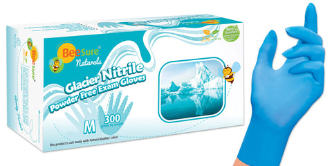 Cranberry 2927 BeeSure Glacier Blue Nitrile Examination Gloves Medium Powder Free 300/Box