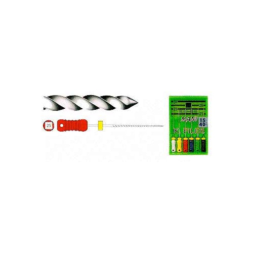 Mani MK2820 K-File with Plastic Handle & Endo Stop 28mm 0.02 Taper #20 Yellow 6/Pk