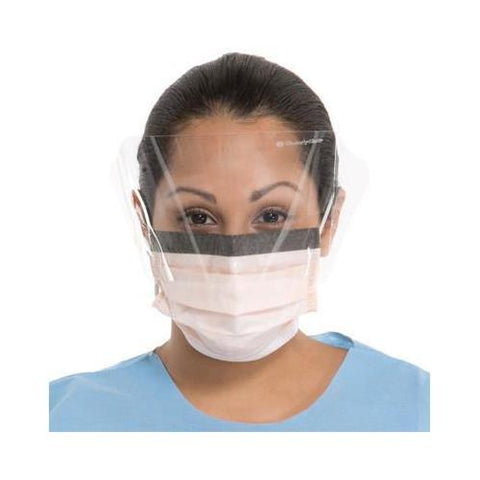 Halyard Health 47147 Fluidshield ASTM Level 3 Earloop Mask With Visor Peach 25/Bx