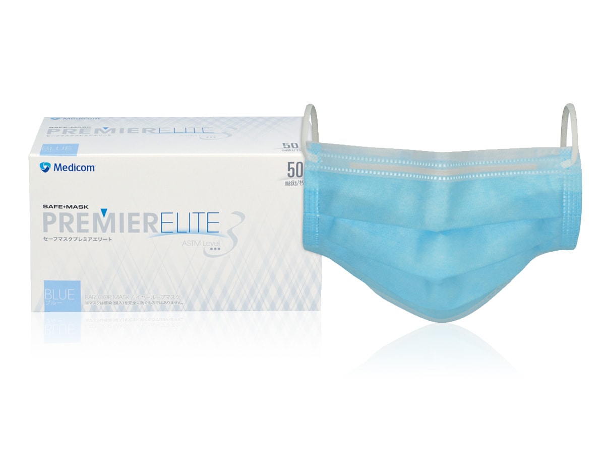 Medicom GMK201915 Safe-Mask Premier Elite Earloop Face Masks ASTM Level 3 Blue 50/Bx US Code 2042 EXP Dec 2023