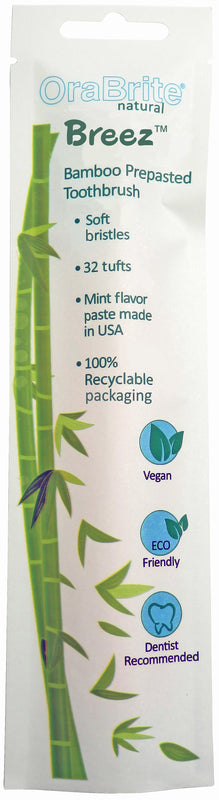 OraBrite 22917 Oraline Natural Bamboo Prepasted Toothbrush Mint 72/Pk