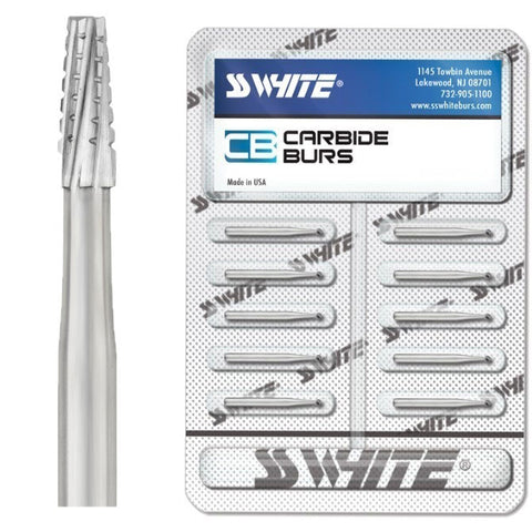 SS White 14889 Handpiece HP #702 Tapper Fissure Crosscut Carbide Burs Slow Speed Straight Nose Cone 10/Pk