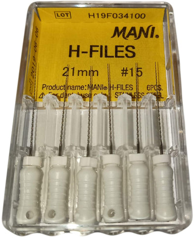 Mani HF2115 Hedstrom Endodontic Files Stainless Steel 21mm #15 6/Pk