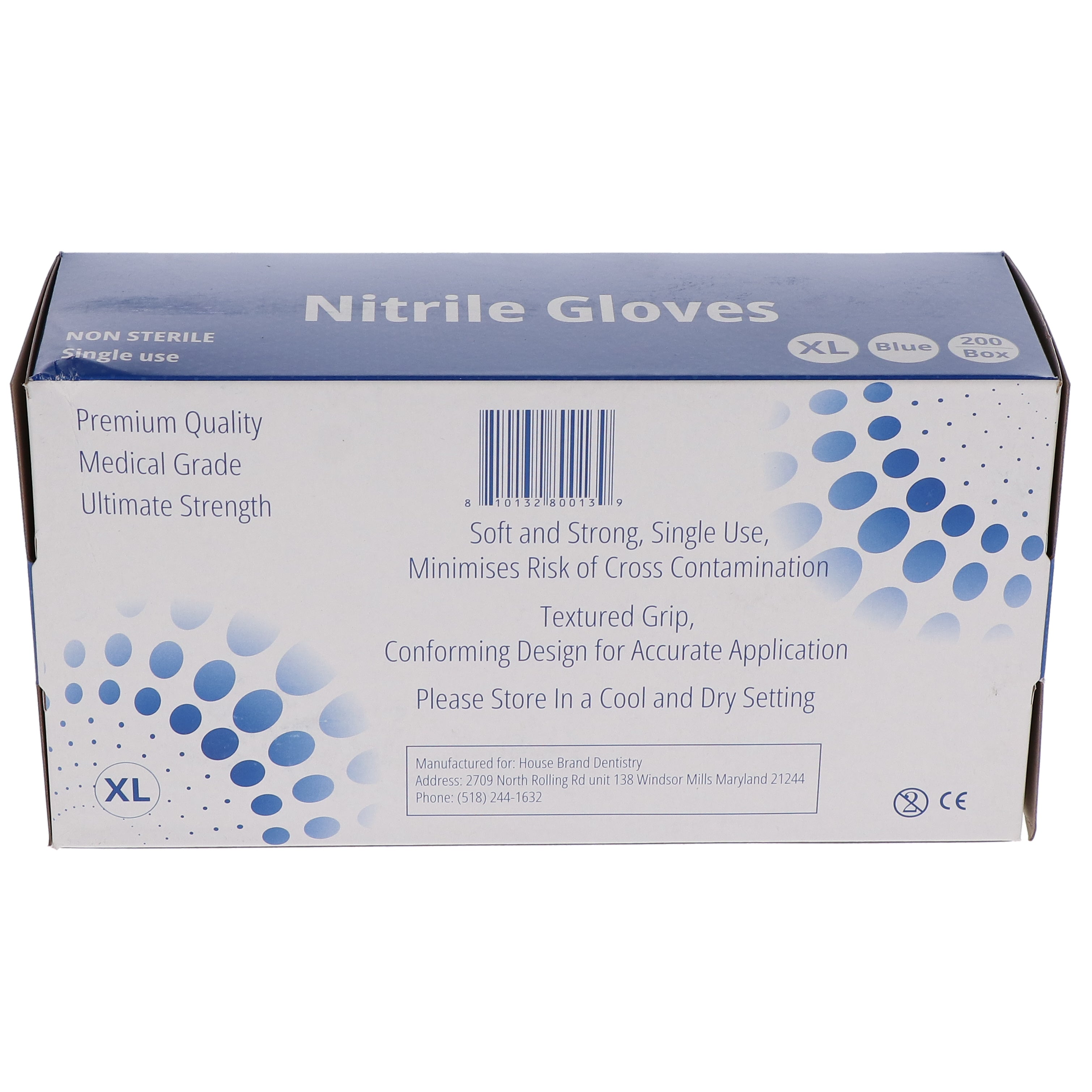 House Brand Dentistry 119204 HSB Nitrile Exam Gloves Extra Large 200/Bx