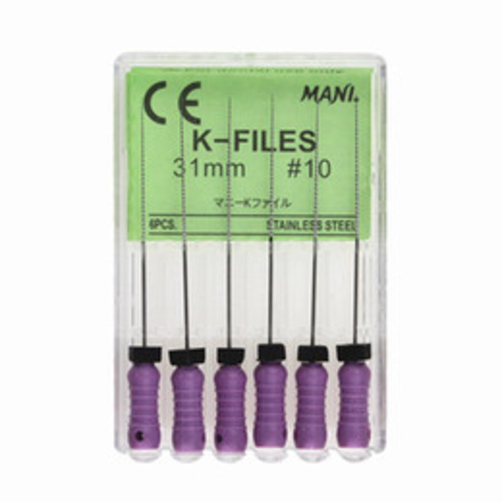 Mani MK3110 K-File with Plastic Handle & Endo Stop 31mm 0.02 Taper #10 Purple 6/Pk