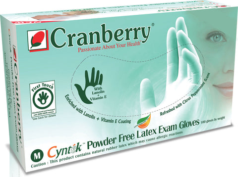 Cranberry 7837 Cyntek Latex Examination Gloves Scented Powder Free Medium 100/Box