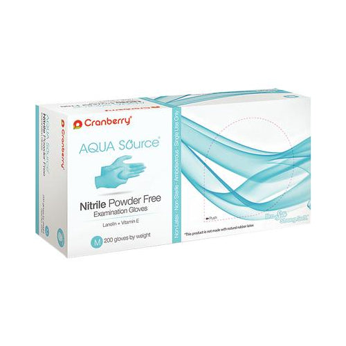 Cranberry 3447 Aqua Source Nitrile Examination Gloves Powder Free Medium 200/Bx