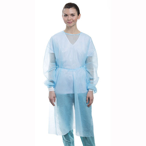 ValuMax 3260B Isolation Gowns Knit Cuff Knee Length Blue Disposable 50/Pk