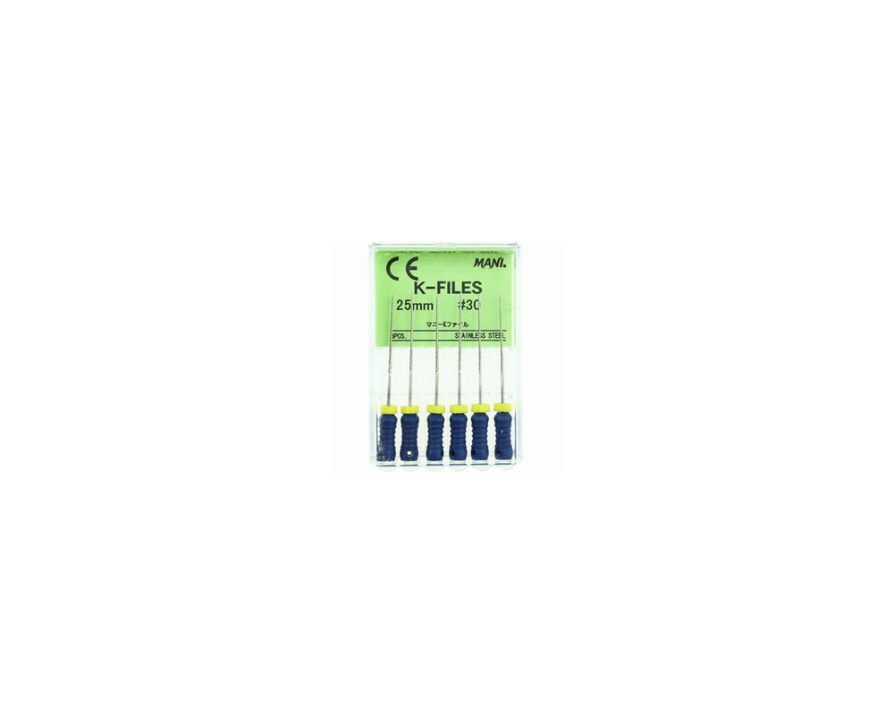 Mani MK3130 K-File with Plastic Handle & Endo Stop 31mm 0.02 Taper #30 Blue 6/Pk