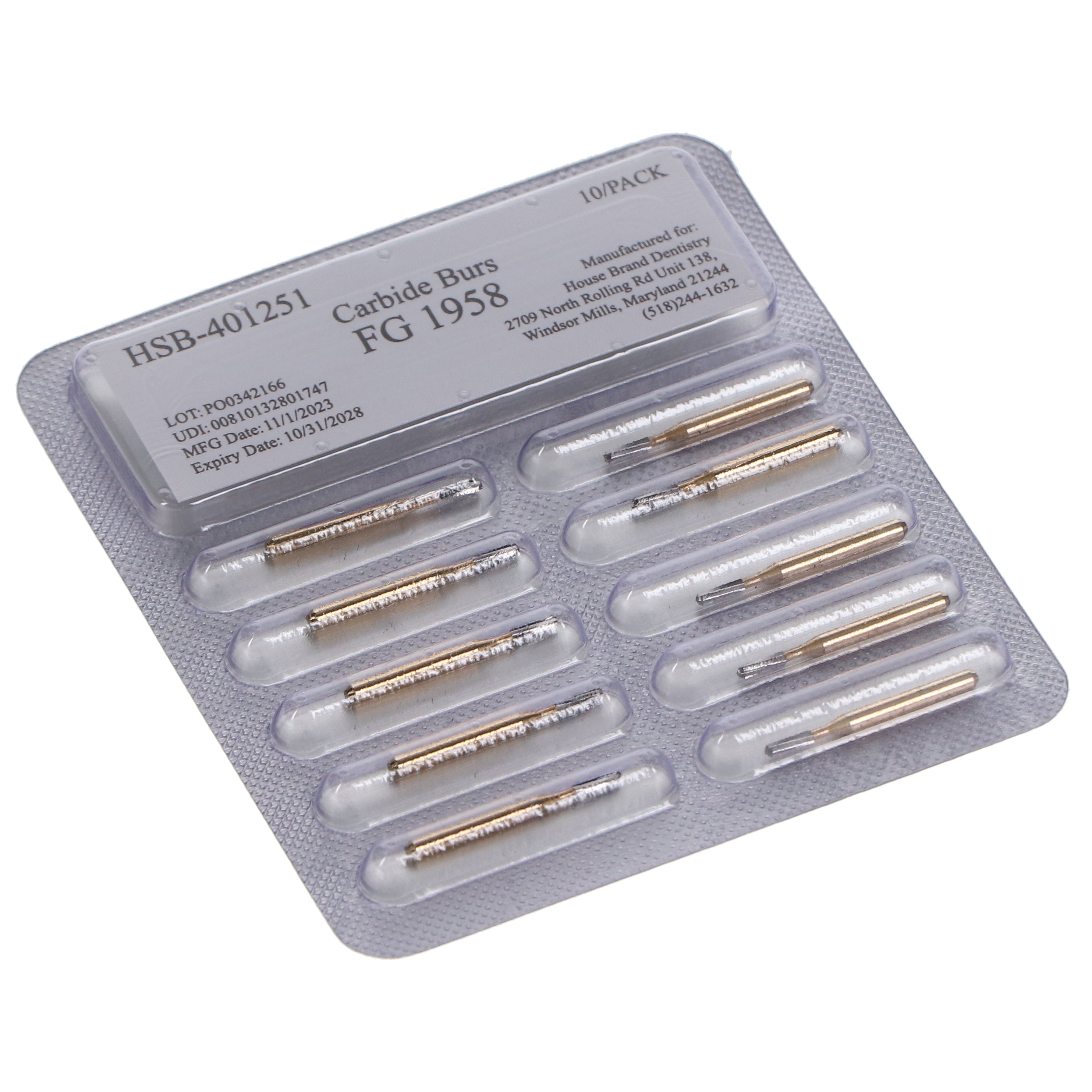 House Brand Dentistry 401251 HSB #1958 12-Blade Straight Dome Plain Fine Grit Trimming & Finishing Burs 100/Pk