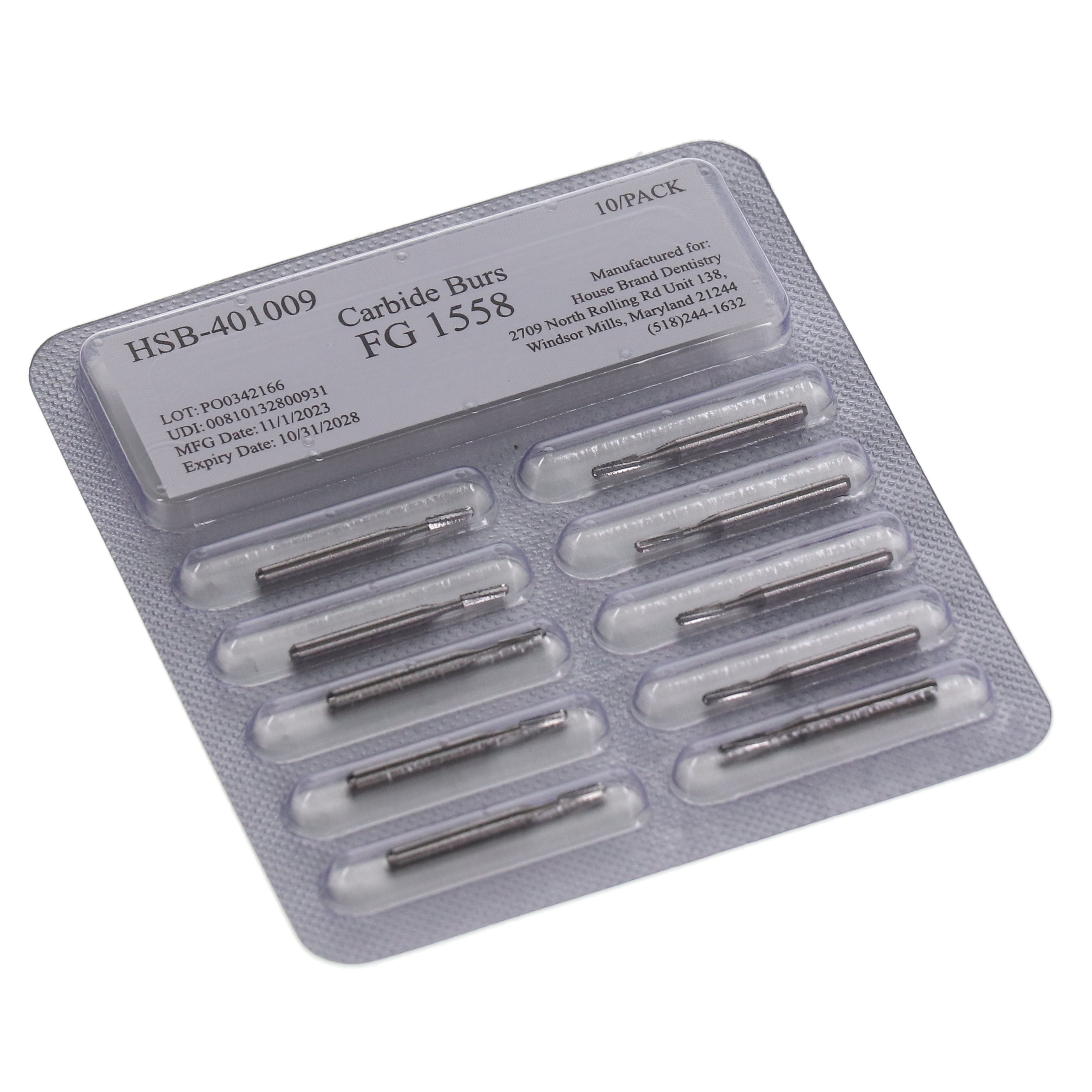 House Brand Dentistry 401009 HSB FG #1558 Straight Dome Crosscut Carbide Burs 100/Pk