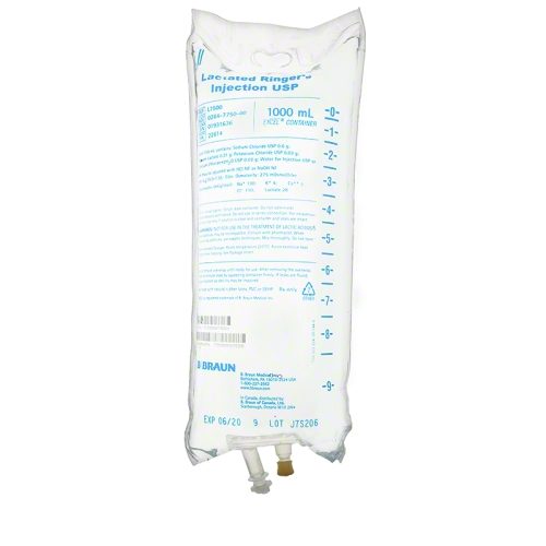 B Braun L7500 Lactated Ringers Injection Solution USP 1000 mL Plastic Bag