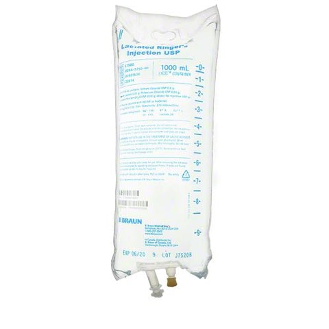 B Braun L7500 Lactated Ringers Injection Solution USP 1000 mL Plastic Bag