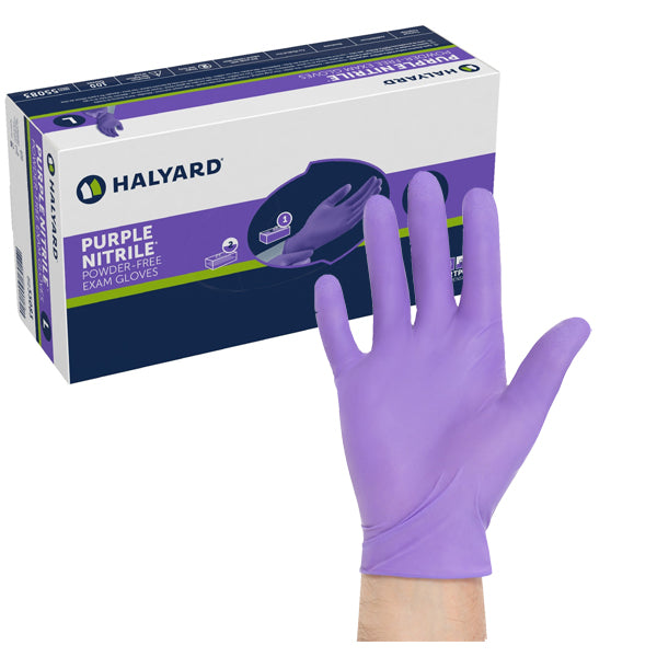 Halyard 55082 Kimberly Clark Purple PF Nitrile Gloves Non-Sterile Medium 100/Bx