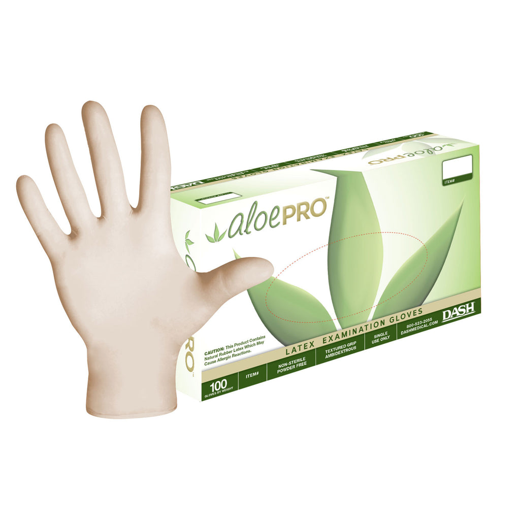 Dash Medical AP100S AloePRO Latex Exam Gloves Small Powder Free 100/Bx