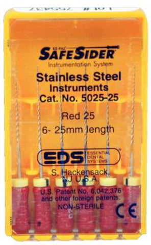 Essential Dental Systems 5025-25 Safesiders Reamers Stainless Steel 25mm #25 6/Pk
