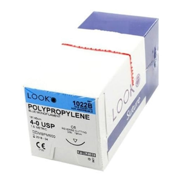 Look X1022B Polypropylene Blue Sutures 4-0 18'' C6 3/8 Circle Reverse Cutting 18mm 12/Pk