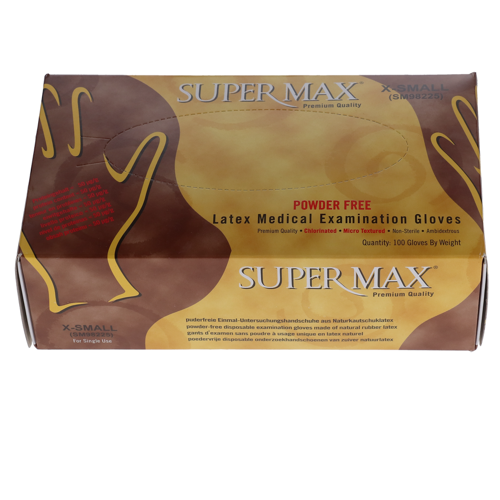 Supermax 98225 Aurelia Vibrant Latex Examination Gloves PF Extra Small 100/Bx