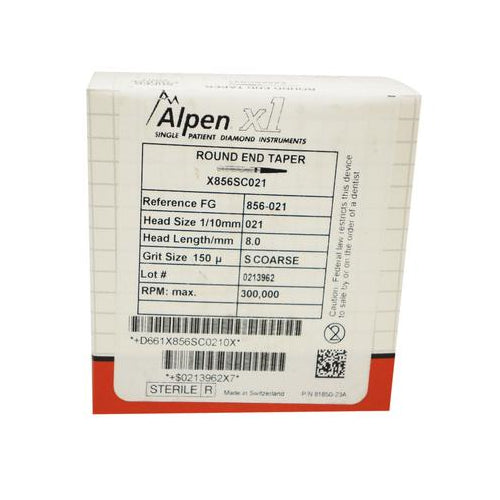 Coltene Whaledent X856SC021 Alpen x1 FG Friction Grip #856.021 Super Coarse Grit Round End Taper Diamond Burs 25/Pk