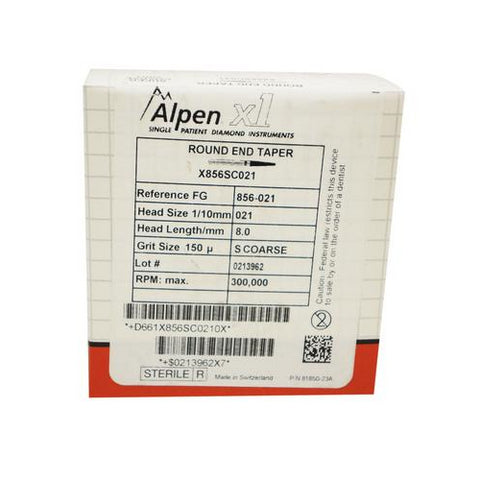 Coltene Whaledent X856SC021 Alpen x1 FG Friction Grip #856.021 Super Coarse Grit Round End Taper Diamond Burs 25/Pk