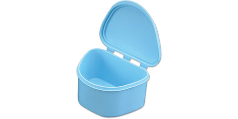 Plasdent 200BTH-2 Denture Box Light Blue Chroma Colored Plastic with Hinged Lid 12/Bx
