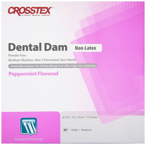 Crosstex 19500 Rubber Dental Dams 6" x 6" Lavender Mint Non-Latex 15/Pk