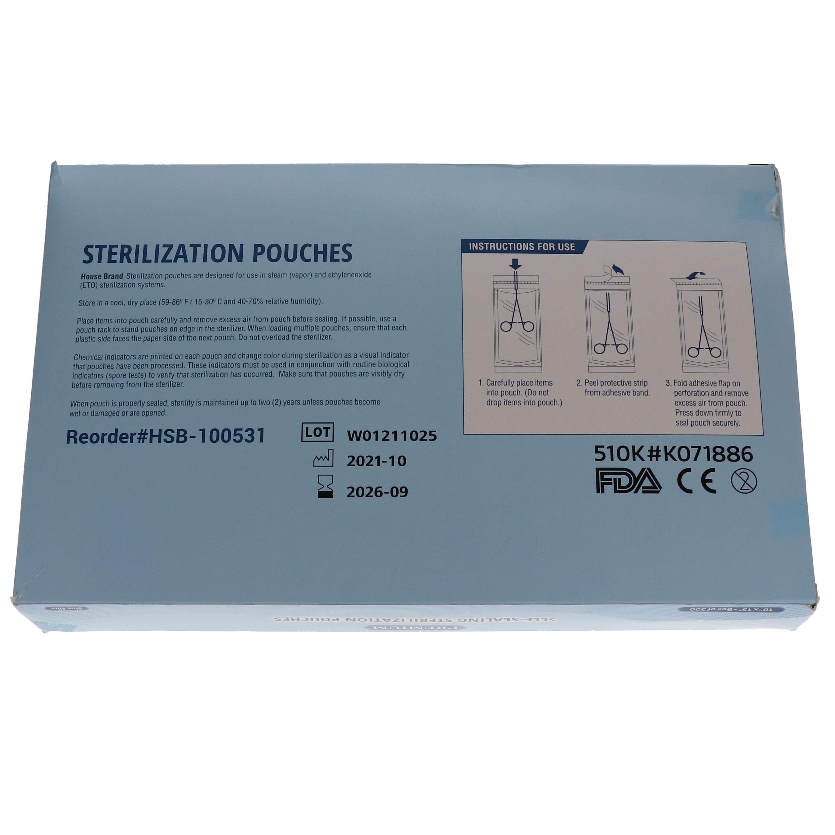 House Brand Dentistry 100531 Self-Sealing Sterilization Pouch Paper/Blue Film 10